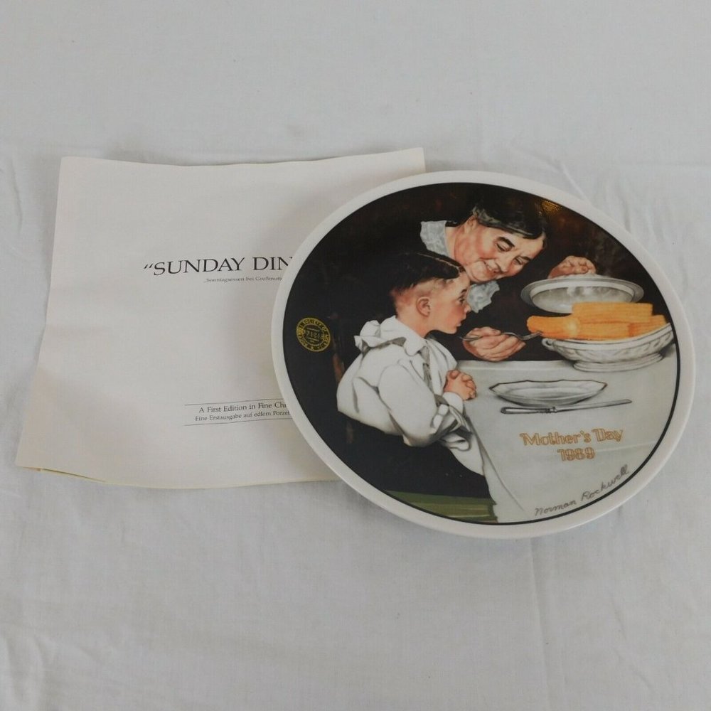 Norman Rockwell Collector Plate Knowles Mother's Day 1989 “Sunday Dinner” COA - Picture 2 of 5